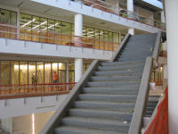 Another view of the floating staircase and the conference rooms overlooking the atrium