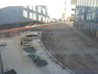 Courtyard area from above; holes in dining area to left are being prepared for trees.