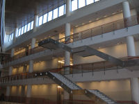 Floating stairway in atrium taken from second floor.