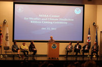 NOAA Adminstrator Lubchenco speaking at the ceremony.