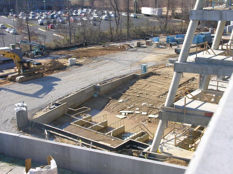 View down into area which will become the stage and auditorium seating area