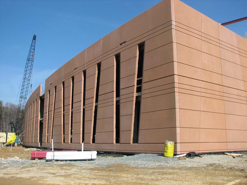 Concrete facade of two story data center wing