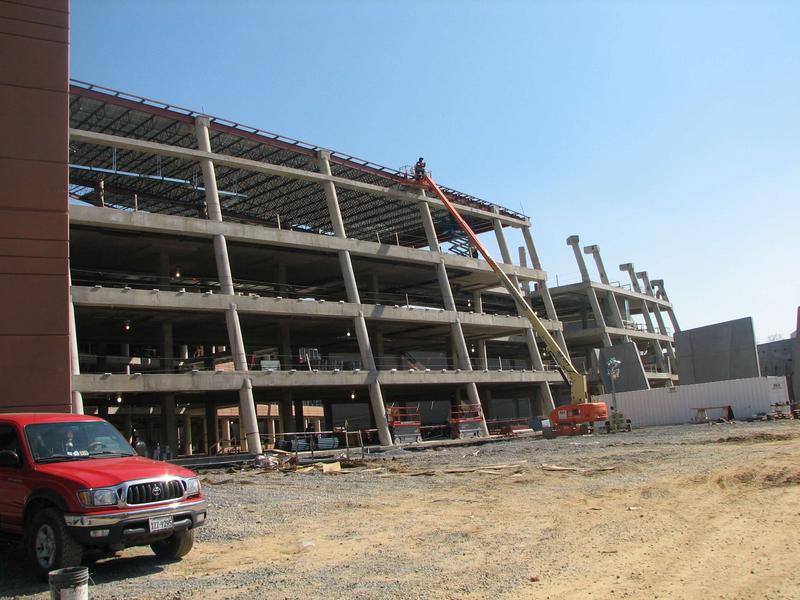 Another view of the front (south) side showing the auditorium walls to the right.