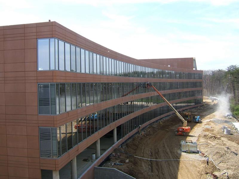 Putting final touches on the windows on the north (back) of the building