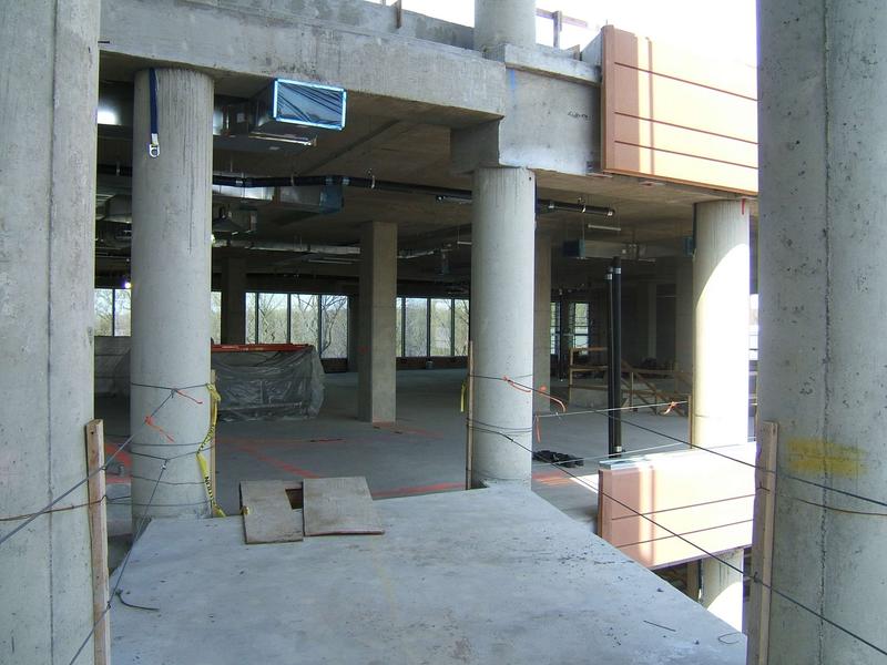 View across atrium bridge towards fourth floor operations area for OPC and HPC