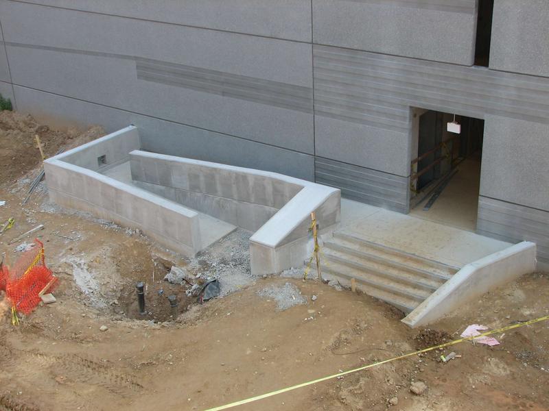 Newly built stairs and ramp from parking garage