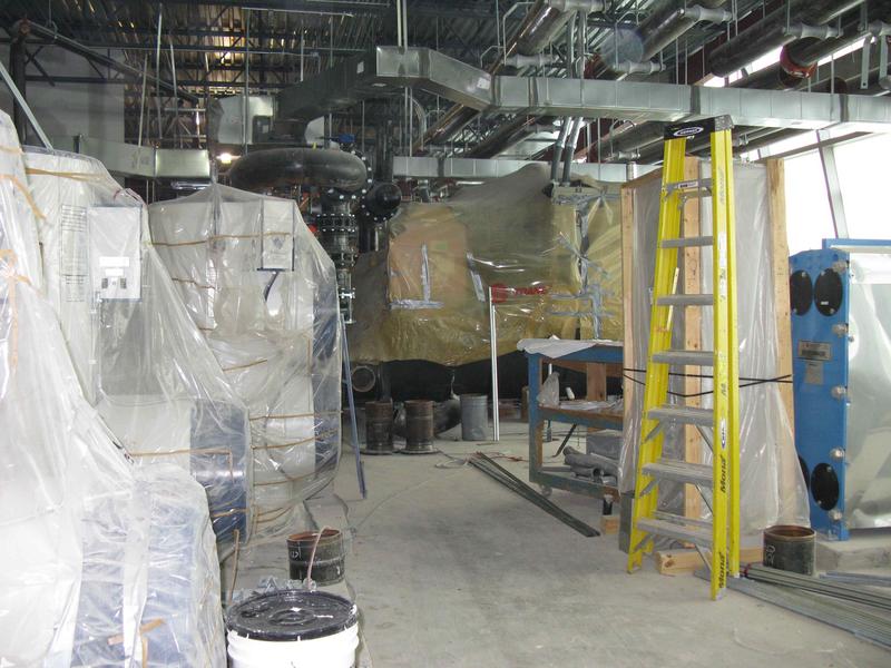 Mechanical equipment on fifth floor. Water heaters are on the left.