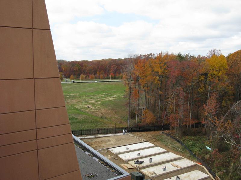 View to south west from roof. Concrete pads below will hold the generators
