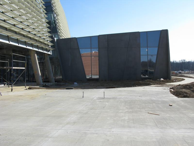 Auditorium as seen from building entrance plaza