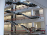 Interior atrium showing the floating staircase sections