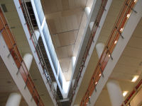 View looking up at atrium ceiling