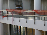 View of transparent railings around the atrium