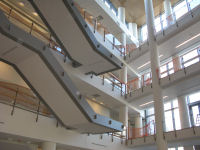More finish work has been installed on the floating stairway in the atrium.