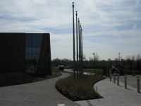Flagpoles at entrance.