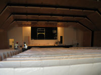 Work continues on stage area in auditorium.