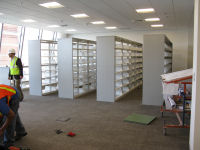 Shelves inside library.