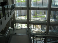 View from atrium from top of floating staircase.